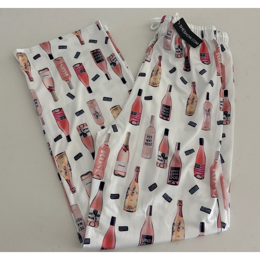 Sheshow Rose Wine Bottle Print Pajama Pants S